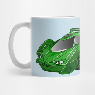 Green sports car with airfoil illustration Mug